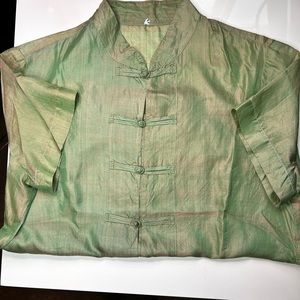 Silk Iridescent Green Kimono Top